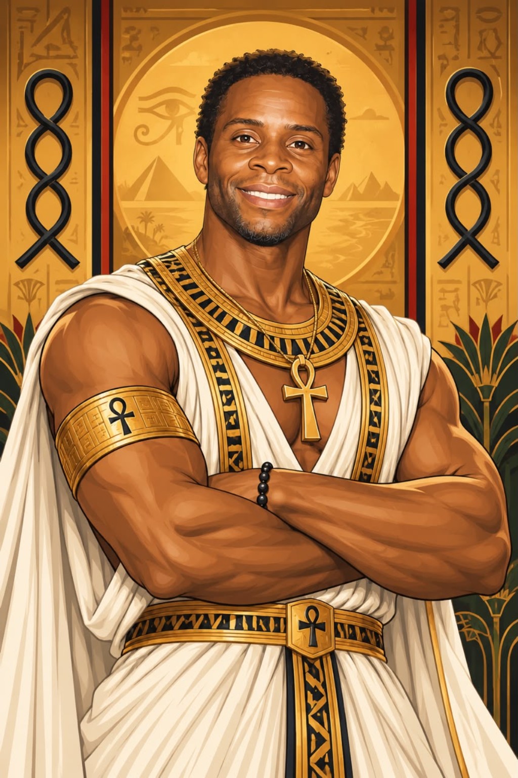 An ancestral Afreeka portrait in warm gold and ivory